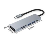 Adaptador USB C para MacBook Hub Adaptador multipuerto USB tipo C a HDMI 4K 6 en 1 Compatible con portátiles tipo C como MacBook Pro Dell