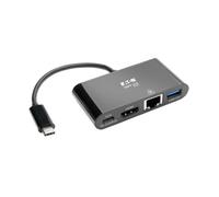 Tripp Lite U444-06N-H4GUBC Adaptador USB-C (Tipo-C) a HDMI con concentrador USB-A, Gigabit Ethernet, USB 3.1 Gen 1, Compatible con Thunderbolt 3, 4K x 2K @ 30 Hz, Carga PD, Negro