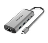 Adaptador USB-C Vention 8 en 1 HDMI 4K USB 3.0 RJ45 87W SD/TF Aluminio