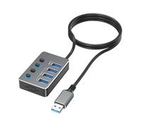 Adaptador USB de 4 puertos con interruptores LED independientes para cada puerto, incluyendo USB 3.0 a 5 Gbps y USB 2.0 para varios dispositivos divisor USB
