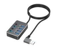Adaptador USB de 4 puertos con interruptores LED independientes para cada puerto, incluyendo USB 3.0 a 5 Gbps y USB 2.0 para varios dispositivos, adaptador de corriente tipo C
