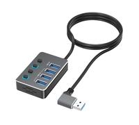 Adaptador USB de 4 puertos con interruptores LED independientes para cada puerto, incluyendo USB 3.0 a 5 Gbps y USB 2.0 para varios dispositivos, adaptador de corriente tipo C