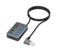 Adaptador USB de 4 puertos con interruptores LED independientes para cada puerto, incluyendo USB 3.0 a 5 Gbps y USB 2.0 para varios dispositivos, adaptador de corriente tipo C