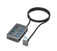 Adaptador USB de 4 puertos con interruptores LED independientes para cada puerto, incluyendo USB 3.0 a 5 Gbps y USB 2.0 para varios dispositivos, adaptador de corriente tipo C