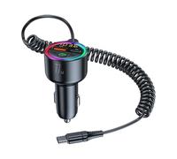 Adaptador USB de carga de teléfono de coche de 77 W, monitor de pantalla LED súper rápido, cable retráctil compatible con Bluetooth 5.4 para coche, USB, música, monitor de carga de coche