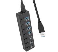 Adaptador USB de velocidad rápida de 5 Gbps, 7 puertos, base de expansión 4 USB 3.0 3 tipo C con interruptores para laptop, escritorio, adaptador USB multipuerto para laptop