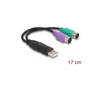 Adaptador USB - DELOCK - USB (M) a PS/2 (W) - 17cm - Negro - 61051