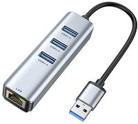 Adaptador USB Ethernet,ABLEWE Hub USB 3.0 con 3 Puertos USB 3.0 y1 Puerto LAN RJ45 1000M Gigabit para MacBook,Mac OS,iMac,Win,Chrome,Surface,XPS,etc.-Aluminio Plata
