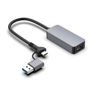 Adaptador USB LAN 2,5 G, 2 en 1, Adaptador de Red Ethernet con Cable USB-C 100/1000/2500 Mbps LAN Adaptador para PS5, Switch, Steam Deck, XPS, TV Box, iPad, MacBook, Smartphone, Tablet, Ordenador