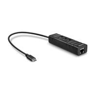 Adaptador USB - Lindy - Hub USB 3.1 - 4 Puertos - Ethernet Gigabit - Negro