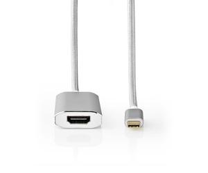Adaptador USB Nedis | USB 3.2 Gen 1 | Enchufe USB-C™ | HDMI™ | Suministro eléctrico | 2,00 m | redondo | chapado en oro | trenzado / nailon | plateado | embalaje con ventana