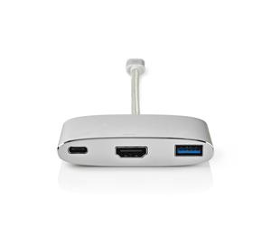 Adaptador USB Nedis | USB 3.2 Gen 1 | Enchufe USB-C™ | HDMI™ toma USB-A / toma USB-C™ | 5 Gbps | 0,20 m | redondo | chapado en oro | trenzado / nylon | plata | embalaje con ventana