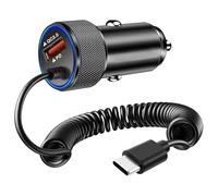 Adaptador USB para encendedor de cigarrillos, 3,4 A, cargador rápido para coche USB C con cable en espiral de 1,2 m, cargador rápido para Samsung Galaxy S25 Ultra/S24/S23/A56 5G/A55/A54, iPhone 17/16