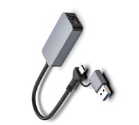 Adaptador USB tipo C Ethernet de metal de 2500 Mbps con cable para transmisión de juegos de archivos grandes, convertidor de red USB de aleación de aluminio