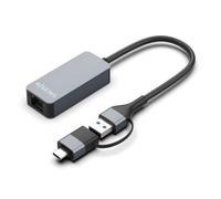 AISENS Conversor USB3.2 Gen1 USB-A+USB-C a Ethernet 2.5G 10/100/1000/2500 Mbps. Gris. 15cm