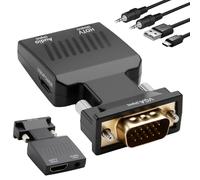 Adaptador VGA a HDMI con Audio 1080P, VGA Macho to HDMI Hembra Adapter | Conversor PC Antigua a TV Monitor, con Cable de Audio 3,5mm Cable de Alimentación, para Laptop Computadora Proyector