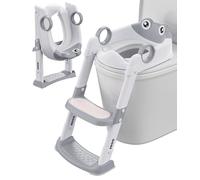 Adaptador WC Niños con Escalera, Reductor WC Niños, Ajustable y Plegable, Adaptador Baño para Niños con Cojín Acolchado, Antideslizante y Antisalpicaduras(Gris, Blanco)