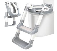 Adaptador WC Niños con Escalera, Reductor WC Niños con Cojín Acolchado PU, Asiento Inodoro Infantil Plegable, Altura Ajustable y Antideslizante, para Niños (Gris, Blanco)