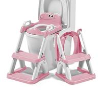 Adaptador WC para niños con escalera antideslizante - Reductor inodoro infantil plegable con asiento acolchado y asas - Asiento de entrenamiento baño para niños y niñas
