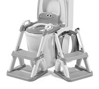 Adaptador WC para niños con escalera antideslizante - Reductor inodoro infantil plegable con asiento acolchado y asas - Asiento de entrenamiento baño para niños y niñas
