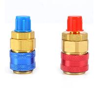 Adaptadores de conversión, R134a Latón sólido Metal Auto Conector de acoplamiento rápido Adaptadores de latón Colector de CA de lado bajo y alto Rojo Azul (Opcional)