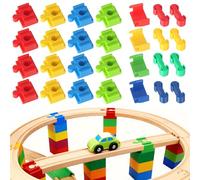 Adaptadores de Vías de Tren de Madera, 28 Piezas, Conectores de Tren de Madera, Conectores de Riel de Plástico, Accesorios de Juguete para Niños de 3 a 7 Años