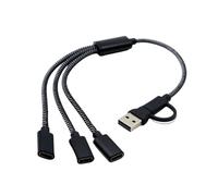 Adaptadores USB + tipo C macho a hembra de 2/3 puertos hembra de carga rápida y cable de datos para portátiles y consolas, concentradores trenzados de nailon