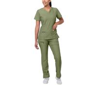 Adar Uniforme médico de Mujer Top Cuello en V Pantalones de Bolsillos múltiples - 4400H - Heather Olive - XXS