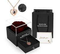 ADAZ Rosa Eterna con Collar, Flores Preservadas Hecha a Mano, Regalos Originales para Mujer, Día de la Madre, Regalo Navidad, Regalo San Valentin Mujer Novia Mamá