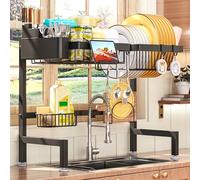 ADBIU Escurridor de platos sobre el fregadero (altura y longitud expandibles), diseño a presión, estante grande de 2 niveles