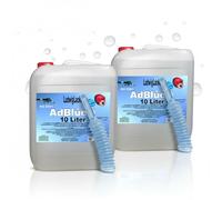AdBlue® 2 bidones de 10 litros de solución de urea según ISO 22241 | DIN 70070 para el tratamiento de gases de escape SCR en vehículos diésel.