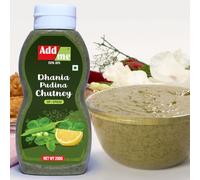 Add me Chutney casero Dhania Pudina Chutney 210G Salsa de menta india clásica, receta de chutney verde Botella exprimible de 210 g