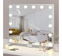 ADDCOLOR Hollywood Espejo Maquillaje con Luz, Espejo Pared con USB Puerto de Carga y eléfono Soporte, 14 Bombillas LED y 3 Modos de Iluminación Ajustables Espejo Grande (60x18x52,3 cm)