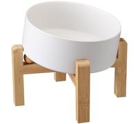 Addggo Cuenco de cerámica blanco elevado/elevado de 15° antideslizante para perros de razas medianas y grandes, plato de alimentación de mascotas de cara grande inclinado, plato de agua para alimentos