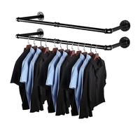 AddGrace Paquete de 2 percheros industriales estilo tubo, negro, resistente, montado en la pared, 34.5 pulgadas de largo