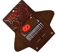 AddiClick - Juego de agujas intercambiables con tijeras de oro adicionales, 5 cuerdas rojas, marcador de puntadas y almohadillas de agarre adicional