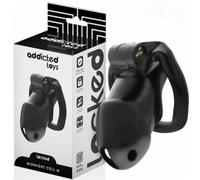 Addicted Toys Jaula de castidad con 4 anillas intercambiables, altura 107 mm, incluye cerradura y llaves, talla M