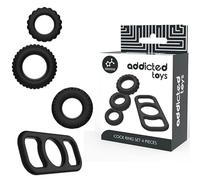 Addicted Toys Anillos de Pene 4 piezas Silicona Mejora durabilidad y rendimiento 3,6–4,2 cm Negro
