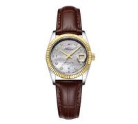 addies Reloj de Lujo para Mujer Movimiento de Cuarzo Suizo Ronda 585 Esfera de nácar Diamantes de imitación checos Cristal de Zafiro 28mm Resistencia 50m Correa de Cuero marrón