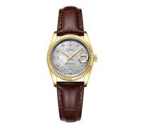 addies Reloj de Lujo para Mujer Movimiento de Cuarzo Suizo Ronda 585 Esfera de nácar Diamantes de imitación checos Cristal de Zafiro 28mm Resistencia 50m Correa de Cuero marrón