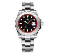 ADDIESDIVE Reloj analógico de cuarzo para hombre de 41 mm, luminoso, 200 m, resistente al agua, bisel giratorio, esfera fácil de leer con correa de goma suave y transpirable AD2040, rojo, plateado