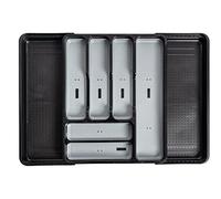 Addis Bandeja extensible premium suave al tacto de 6 a 8 compartimentos, organizador de cajones negro y gris, 6-8 secciones