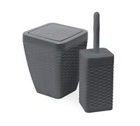 Addis Juego de baño Cuadrado de ratán sintético (Incluye Cubo de basurero y escobilla de Inodoro), Color Plástico Piel, Gris Oscuro, Bin & Toilet Set