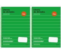 ADDITIO - Libreta de Dictados Primaria | Tamaño A4 | Papel ecológico | Espiral | Cubiertas color verde| Castellano | (Paquete de 2)