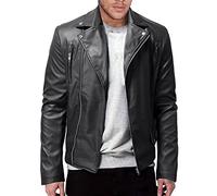 ADDORY Chaqueta Moto Hombre Primavera Otoño Color Sólido Chaqueta Cuero Hombre Cuello Pie Tendencia Chaqueta Prueba Viento Hombre Personalidad Cremallera Bolsillos Chaqueta Transición J-Black2 4XL