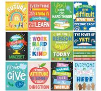 Adduster Paquete de 12 pósteres inspiradores para aula y mentalidad de crecimiento, citas inspiradoras y afirmaciones positivas para tablones de anuncios
