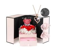 ADDWel Collar de Rosa Real roja preservada con Texto en inglés I Love You en 100 Idiomas, Oso de Rosas encantadas, Lindo Regalo romántico de Aniversario, Navidad, cumpleaños para mamá, Esposa