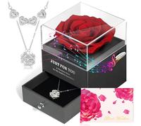 ADDWel Regalos Originales para Mujer - Regalo para Novia Esposa o Hermana Aniversario Cumpleaños Sant Jordi, Rosa Eterna con Collar 2 en 1 Trébol de 4 Hojas Que Corazones Plata 925 con Caja de Música