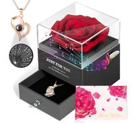 ADDWel Regalos Originales para Mujer Sant Jordi y el Día de la Madre, Regalo Romántico para Novia, Esposa o Mamá Cumpleaños o Aniversario, Rosa Eterna Natural Preservada con Collar en Caja de Música