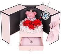 ADDWel Regalos de Cumpleaños para Mujeres, Flores Preservadas Reales con Collar de Rosas y Oso de Rosas, Día de la Madre Día de San Valentín Regalo para Novia Mamá Esposa